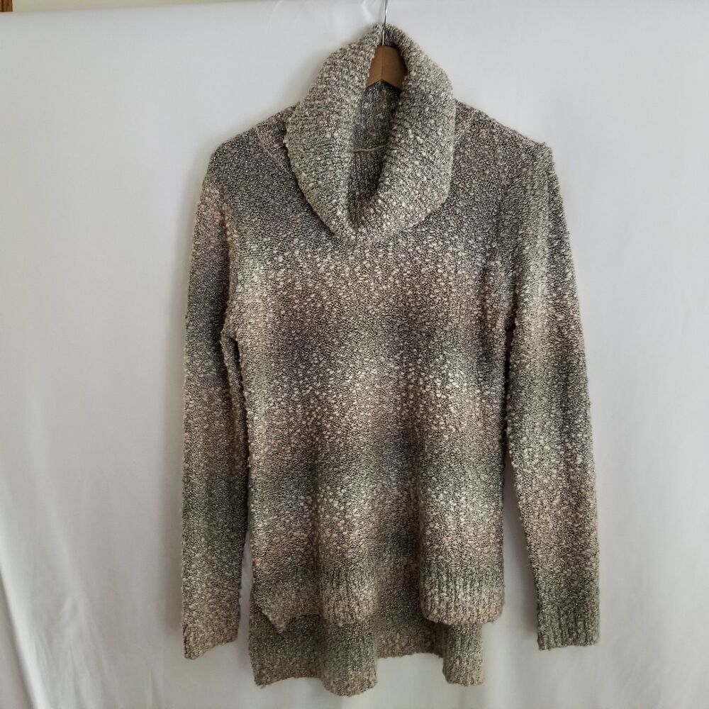 ELLE Women’s Metallic Knit Cowl Neck Sweater Tunic Long Sleeve Medium Gray